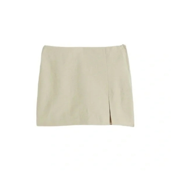 💚5/$25 H&M Linen Blend Mini Skirt Size 14 Beige - Picture 1 of 6